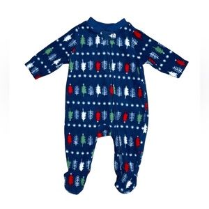 Old Navy Holiday Fleece Footed Pajamas 0-3 Months Trees Blue